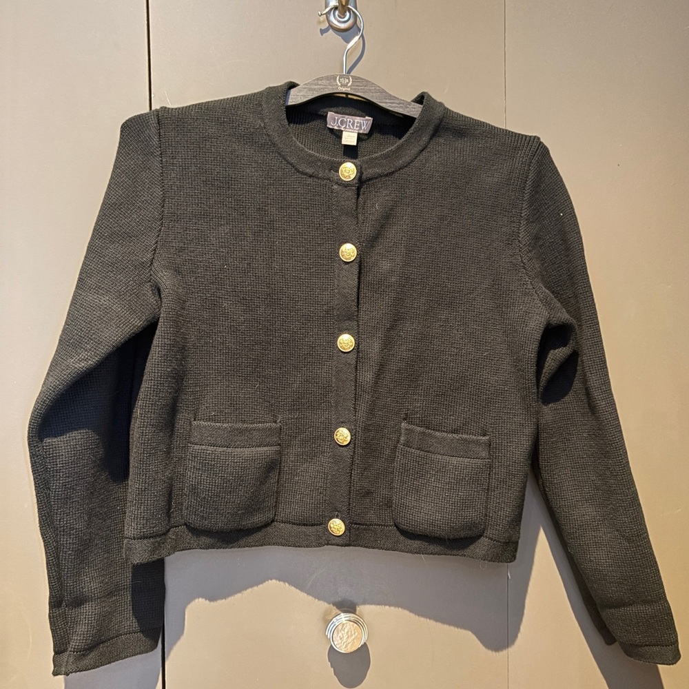 J. Crew lady jacket- style black cotton cardigan